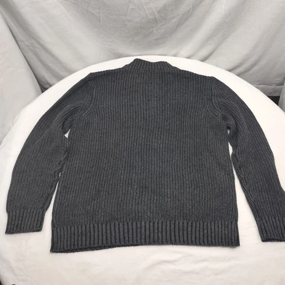 G. H. Bass & Co. Gray Ribbed Knit 1/4 Zip Mock Neck Pullover Sweater - Picture 2 of 16